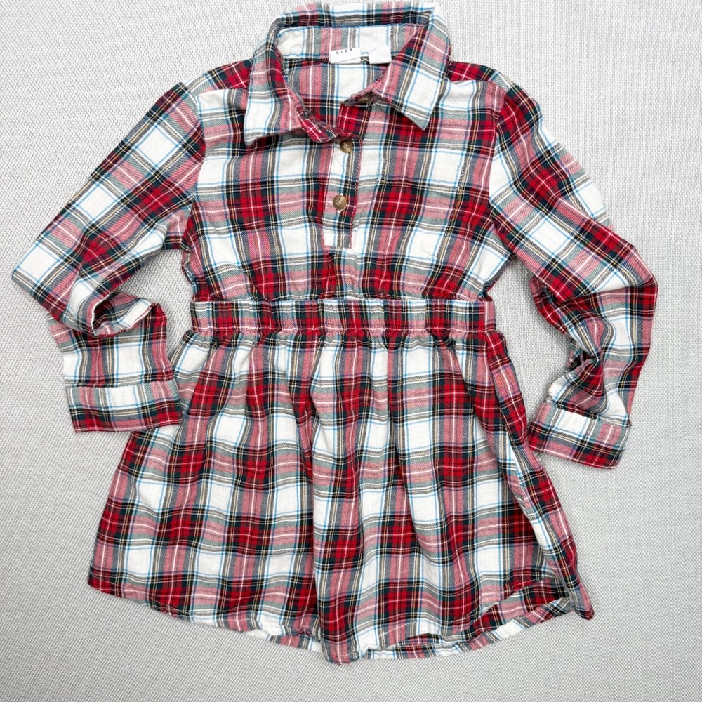 Baby Gap Red Green Plaid Flannel Shirtdress Holiday Christmas Size XS 4/5 - Picture 1 of 4
